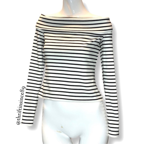 10 Crosby Derek Lam Off Shoulder Striped Top Medium - Picture 4 of 8